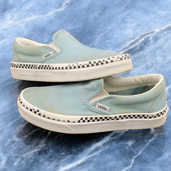 Vans Classic Slip-On Light Blue Canvas Checker Foxing | Men’s 5 / Women’s 6.5 - Picture 2 of 10